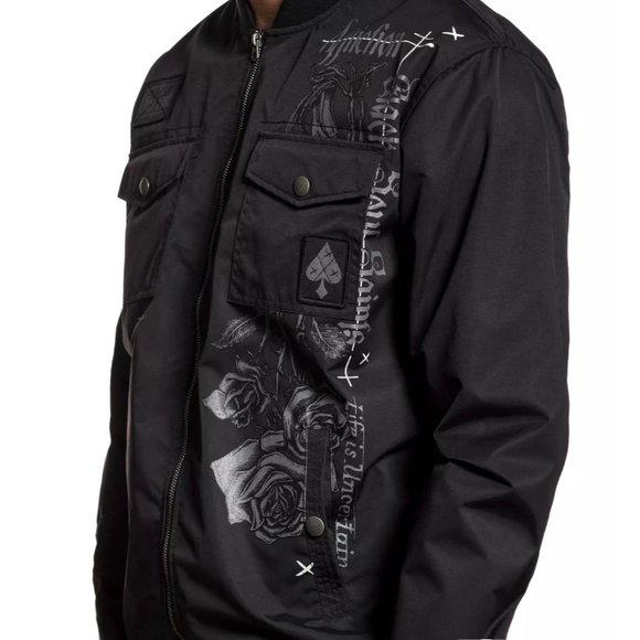 AFFLICTION MANIFEST BOMBER MEN'S JACKET Black Bike - Picture 3 of 13